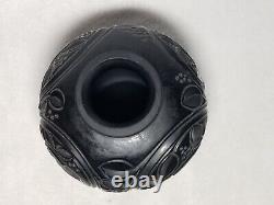 Signed Made in France Mold Blown Black Satin Glass Vase 1920s French Art Deco