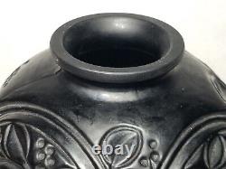 Signed Made in France Mold Blown Black Satin Glass Vase 1920s French Art Deco