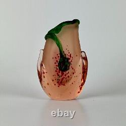Signed Vintage French Small Glass Vase in Peach-Pink & Green by Verre & Flamme