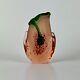 Signed Vintage French Small Glass Vase in Peach-Pink & Green by Verre & Flamme