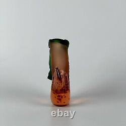 Signed Vintage French Small Glass Vase in Peach-Pink & Green by Verre & Flamme