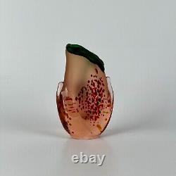 Signed Vintage French Small Glass Vase in Peach-Pink & Green by Verre & Flamme
