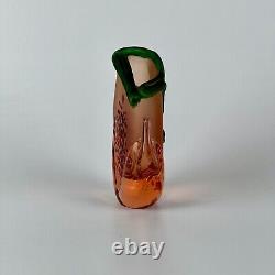 Signed Vintage French Small Glass Vase in Peach-Pink & Green by Verre & Flamme