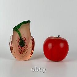 Signed Vintage French Small Glass Vase in Peach-Pink & Green by Verre & Flamme