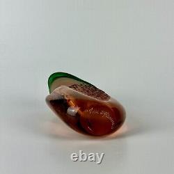 Signed Vintage French Small Glass Vase in Peach-Pink & Green by Verre & Flamme
