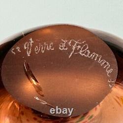 Signed Vintage French Small Glass Vase in Peach-Pink & Green by Verre & Flamme