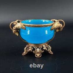 Small Antique French Robin Egg Blue Opaline Glass Bronze Ormolu Vase