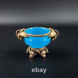 Small Antique French Robin Egg Blue Opaline Glass Bronze Ormolu Vase