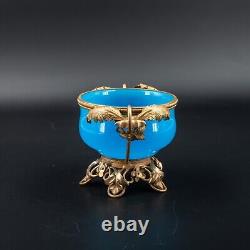 Small Antique French Robin Egg Blue Opaline Glass Bronze Ormolu Vase