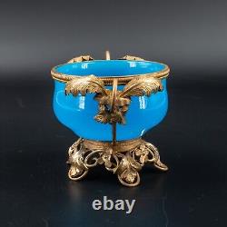 Small Antique French Robin Egg Blue Opaline Glass Bronze Ormolu Vase