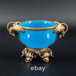 Small Antique French Robin Egg Blue Opaline Glass Bronze Ormolu Vase