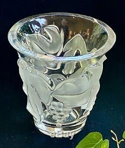 Small Lalique French Crystal Saumur Vase Grapes & Vines Mint Signed Nice