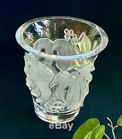 Small Lalique French Crystal Saumur Vase Grapes & Vines Mint Signed Nice