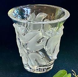 Small Lalique French Crystal Saumur Vase Grapes & Vines Mint Signed Nice