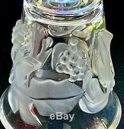 Small Lalique French Crystal Saumur Vase Grapes & Vines Mint Signed Nice