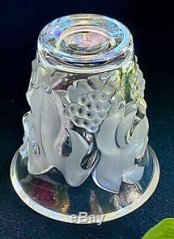 Small Lalique French Crystal Saumur Vase Grapes & Vines Mint Signed Nice