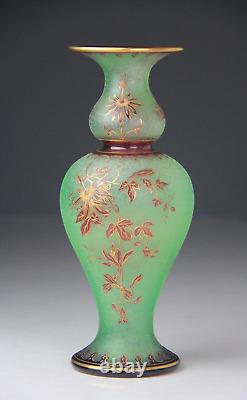 St. Louis Cameo Art Glass Vase with Green Ground & Red Gilt Floral Deco Glows