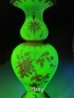 St. Louis Cameo Art Glass Vase with Green Ground & Red Gilt Floral Deco Glows