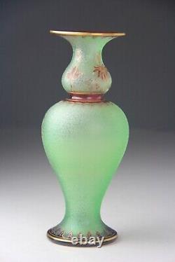 St. Louis Cameo Art Glass Vase with Green Ground & Red Gilt Floral Deco Glows