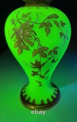 St. Louis Cameo Art Glass Vase with Green Ground & Red Gilt Floral Deco Glows