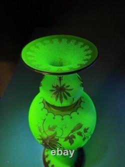 St. Louis Cameo Art Glass Vase with Green Ground & Red Gilt Floral Deco Glows