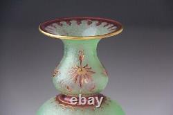 St. Louis Cameo Art Glass Vase with Green Ground & Red Gilt Floral Deco Glows