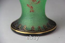 St. Louis Cameo Art Glass Vase with Green Ground & Red Gilt Floral Deco Glows