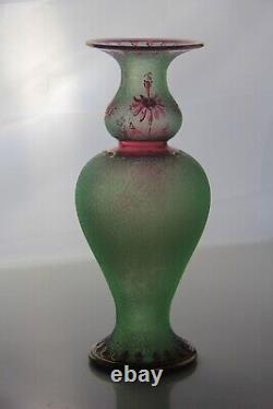 St. Louis Cameo Art Glass Vase with Green Ground & Red Gilt Floral Deco Glows