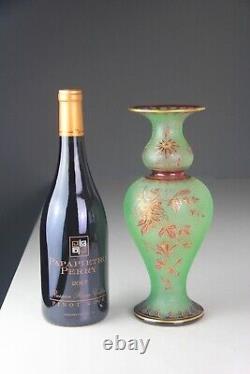 St. Louis Cameo Art Glass Vase with Green Ground & Red Gilt Floral Deco Glows