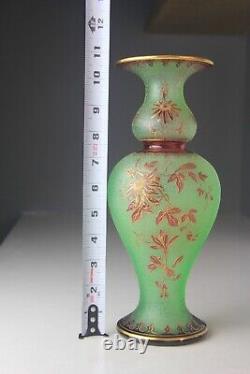 St. Louis Cameo Art Glass Vase with Green Ground & Red Gilt Floral Deco Glows