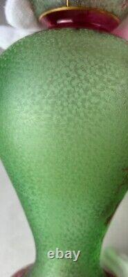 St. Louis Cameo Art Glass Vase with Green Ground & Red Gilt Floral Deco Glows