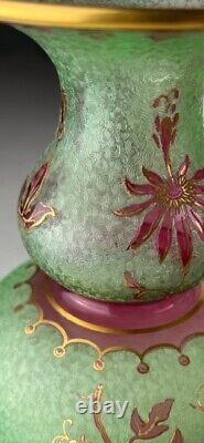 St. Louis Cameo Art Glass Vase with Green Ground & Red Gilt Floral Deco Glows