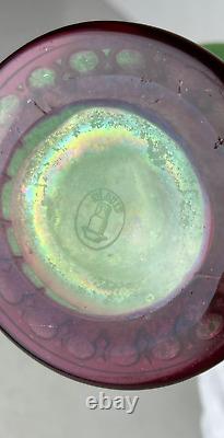 St. Louis Cameo Art Glass Vase with Green Ground & Red Gilt Floral Deco Glows