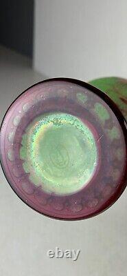 St. Louis France Cameo Art Glass Vase with Green Ground & Red Gilt Floral Deco