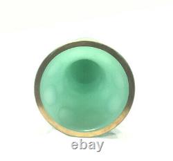 Stunning 19th Century French Green Uranium Opaline Vase Hand Painted Gold Detail