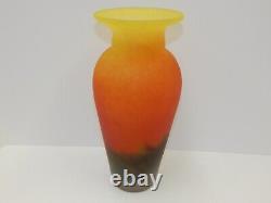 Stunning Art Glass Paste Vase Hand Blown 9.5 Yellow Orange Blue France Art Deco