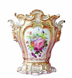 Stunning French Large c. 1850 Rococo Old Paris Porcelain Vase Hand Painted