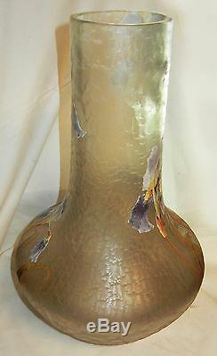 Stunning Mont Joye Cameo Art Glass Enameled Ice Vase 15.5h