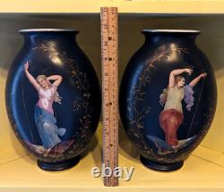 Stunning Pair Antique 19th C French Hand Painted Opaline Signed Baccarat Vases