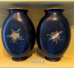 Stunning Pair Antique 19th C French Hand Painted Opaline Signed Baccarat Vases