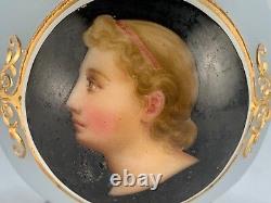 Superb French Opaline Glass Hand Painted Portrait Eugénie de Montijo Vase 1850's