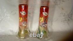 TWO MONT JOYE VASES RICH ROSE With PANSIES, BOTH IN GREAT CONDITION. NOT MOSER