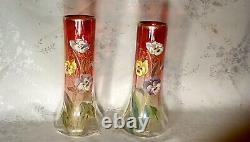 TWO MONT JOYE VASES RICH ROSE With PANSIES, BOTH IN GREAT CONDITION. NOT MOSER