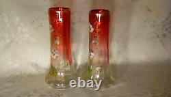 TWO MONT JOYE VASES RICH ROSE With PANSIES, BOTH IN GREAT CONDITION. NOT MOSER