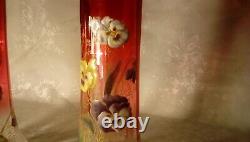 TWO MONT JOYE VASES RICH ROSE With PANSIES, BOTH IN GREAT CONDITION. NOT MOSER
