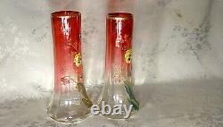 TWO MONT JOYE VASES RICH ROSE With PANSIES, BOTH IN GREAT CONDITION. NOT MOSER