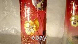 TWO MONT JOYE VASES RICH ROSE With PANSIES, BOTH IN GREAT CONDITION. NOT MOSER