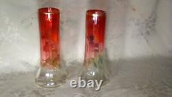 TWO MONT JOYE VASES RICH ROSE With PANSIES, BOTH IN GREAT CONDITION. NOT MOSER