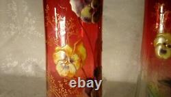 TWO MONT JOYE VASES RICH ROSE With PANSIES, BOTH IN GREAT CONDITION. NOT MOSER