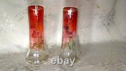 TWO MONT JOYE VASES RICH ROSE With PANSIES, BOTH IN GREAT CONDITION. NOT MOSER